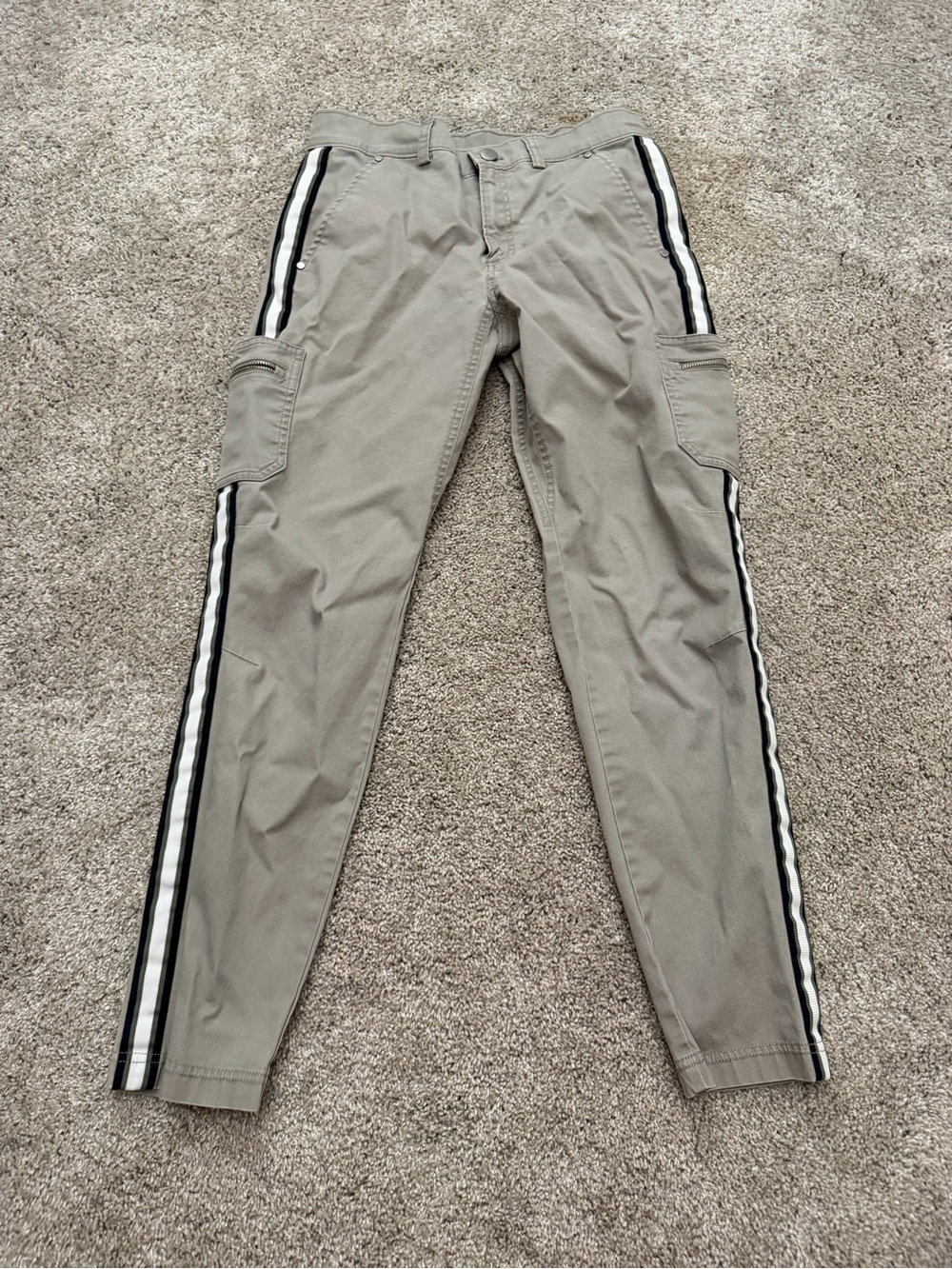 lululemon athletica Olive Cargo Joggers with Black & White Side Stripes